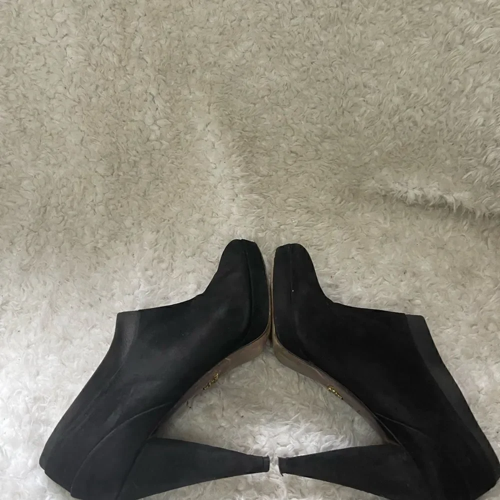 Prada Black suede platform heels ankle boots with side zipper EUR SZ42